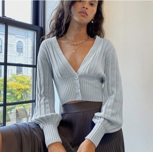 Aritzia Sweaters - WILFRED Plunge Front Cardigan Sweater Heatwave Baby Blue Wool XXS ARITZIA
